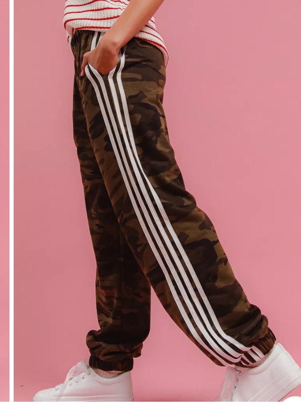 BiBi Olive & Black Camo Jogger Pants with White Side Stripes